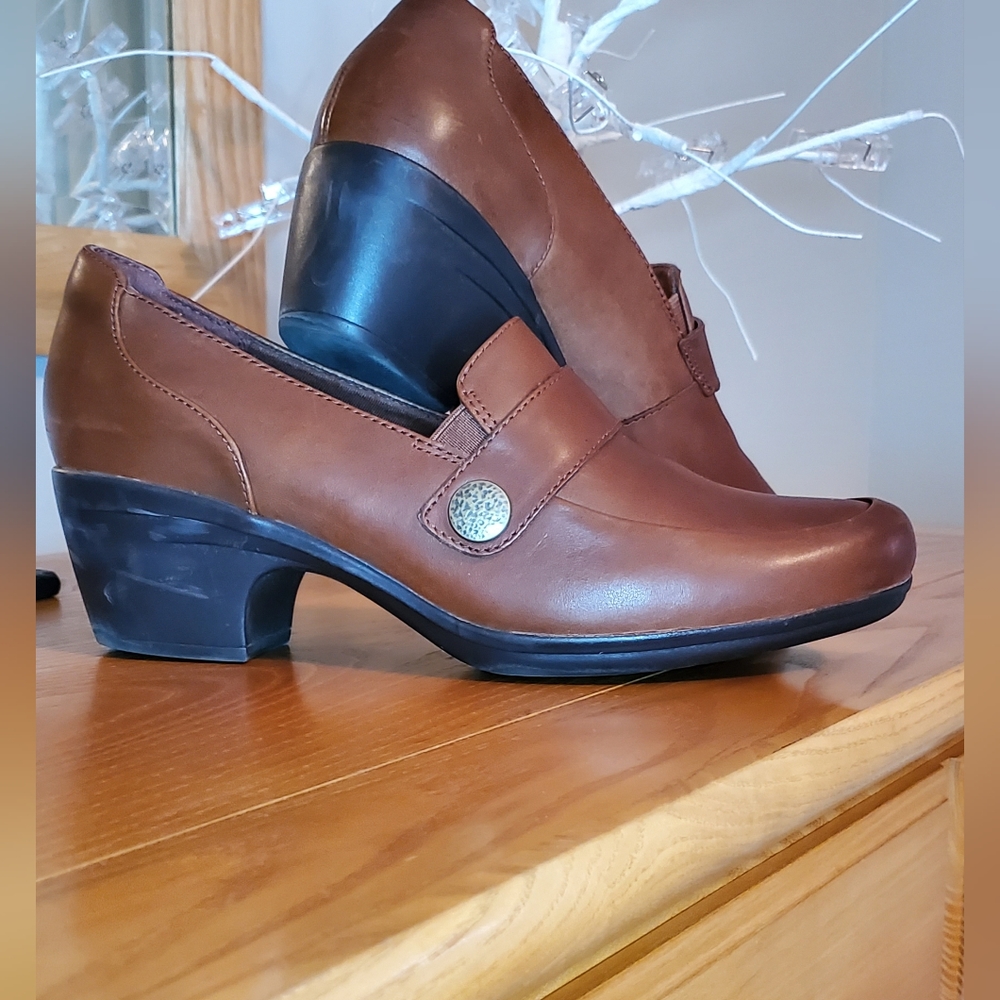 Clarks Brown Leather Heeled Loafers